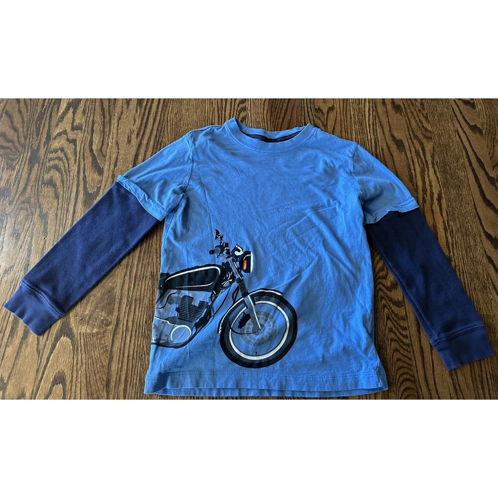 Hanna Andersson Boys Blue Motorcycle Size 8 130cm Faux Layered Long Sleeved Tee